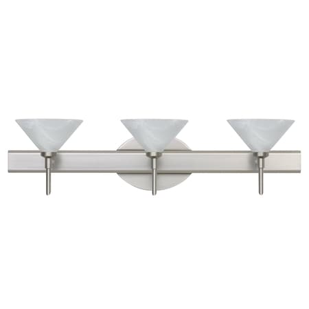 Besa Lighting Kona Vanity, Marble, Satin Nickel Finish, 3x40W Halogen 3SW-117652-SN